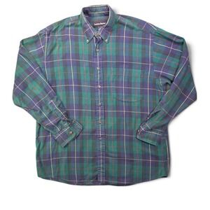 Vintage 90s Lawton Harbor Plaid Flannel Shirt Green Blue Mens Large USA